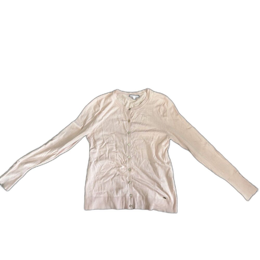 Tommy Hilfiger light pink button-front crewneck long sleeve cardigan sweater M